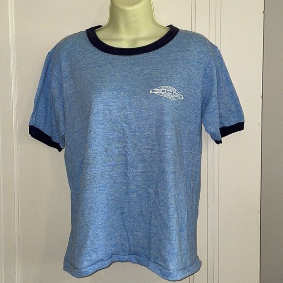 Vtg 80s Allied Printing Trades Council one stitch hem blue crew neck T-shirt - Picture 1 of 9